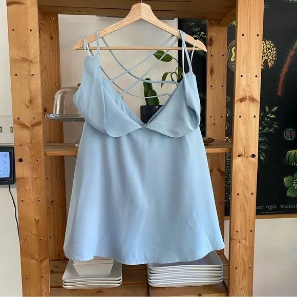 Revolve Superdown Baby Blue Deep V-Neck Sammie Mini Skater Dress Large - Picture 4 of 14